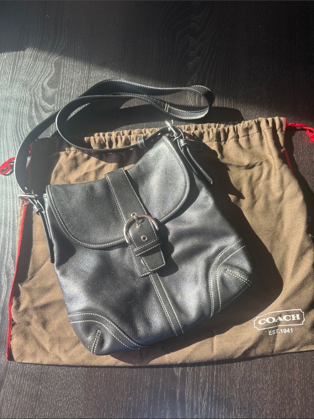 Coach Black Leather Buckle Shoulder Bag